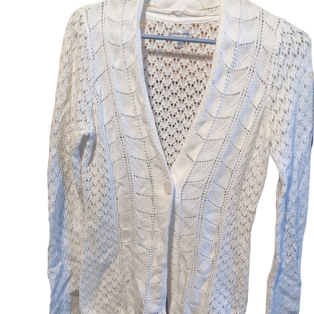 Croft & Barrow White  Crochet Sweater S